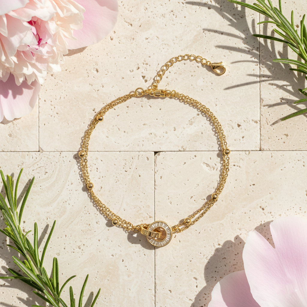 Interlocking Circles Double Layer Bracelet - Gold